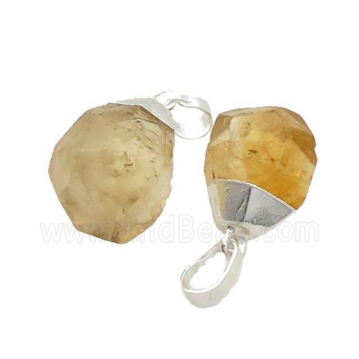 Yellow Citrine Pendant Faceted Teardrop Silver Plated