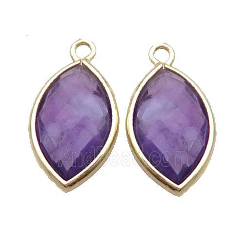 Natural Fluorite Pendant Purple Faceted Horseeye Gold Plated
