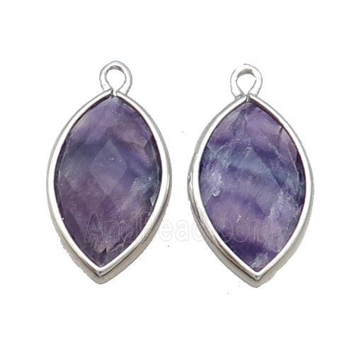 Natural Purple Fluorite Pendant Faceted Horseeye Platinum Plated