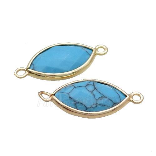 Blue Synthetic Turquoise Connector Faceted Horseeye Gold Plated