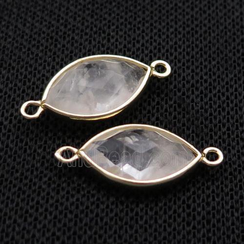 Clear Quartz Connector Faceted Horseeye Gold Plated