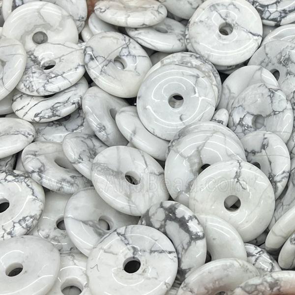 Natural Howlite Turquoise Donut Pendant White