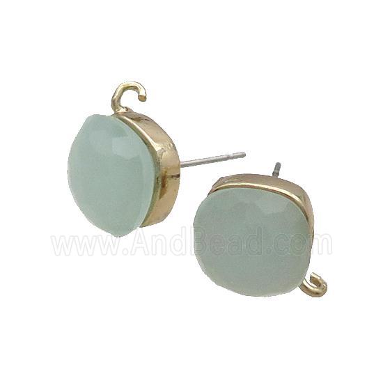 Green Cat Eye Glass Stud Earring Copper Loop Gold Plated
