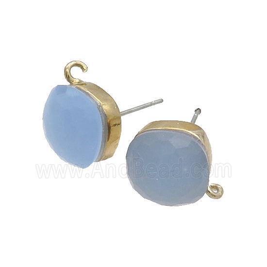 Blue Cat Eye Glass Stud Earring Copper Loop Gold Plated