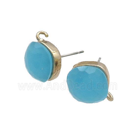 Aqua Cat Eye Glass Stud Earring Copper Loop Gold Plated