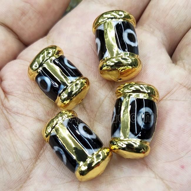 Tibetan Agate Beads Barrel Evil Eye Gold Plated