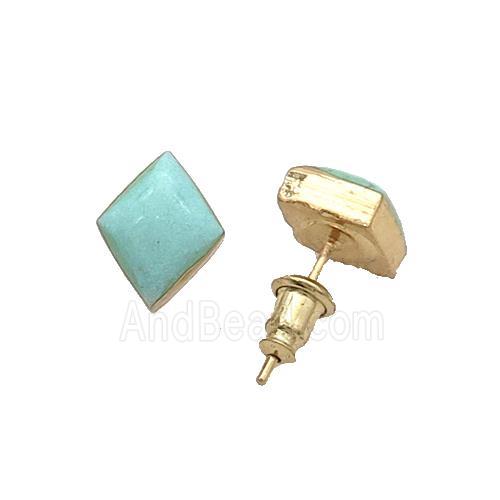 Natural Tuquoise Stud Earring Rhombis Gold Plated
