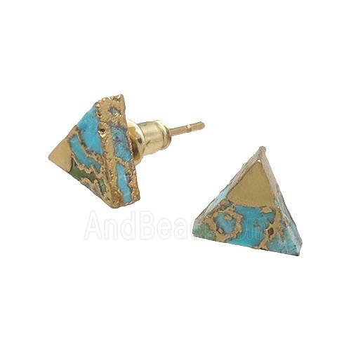 Natural Turquoise Stud Earring Triangle Gold Plated