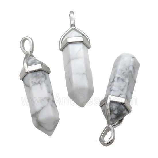 Natural White Howlite Turquoise Bullet Pendant