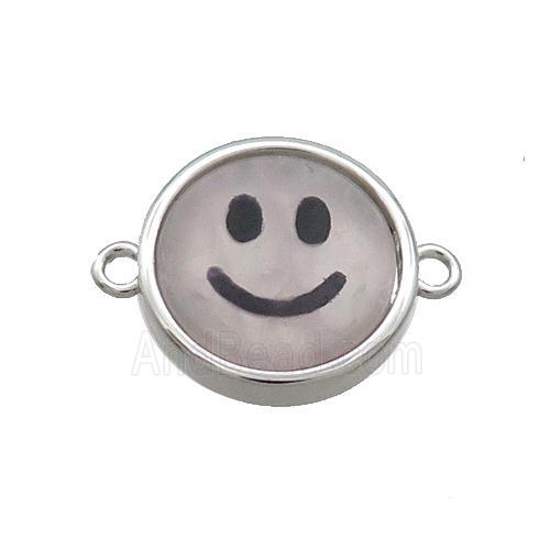 Rose Quartz Emoji Connector Smileface Circle Platinum Plated