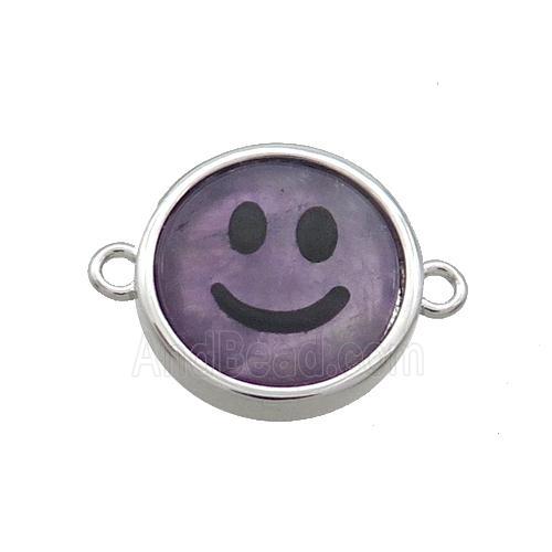 Purple Amethyst Emoji Connector Smileface Circle Platinum Plated