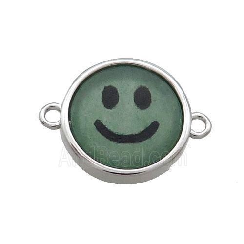 Green Aventurine Emoji Connector Smileface Circle Platinum Plated