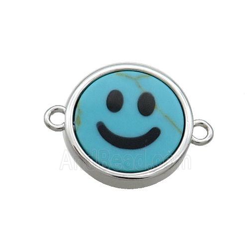 Blue Turquoise Emoji Connector Dye Smileface Circle Platinum Plated