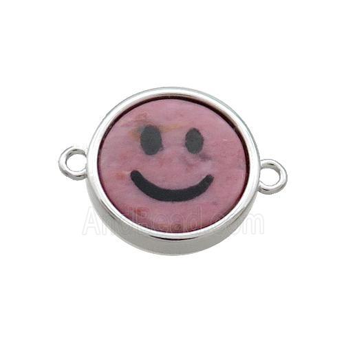 Pink Rhodonite Emoji Connector Smileface Circle Platinum Plated