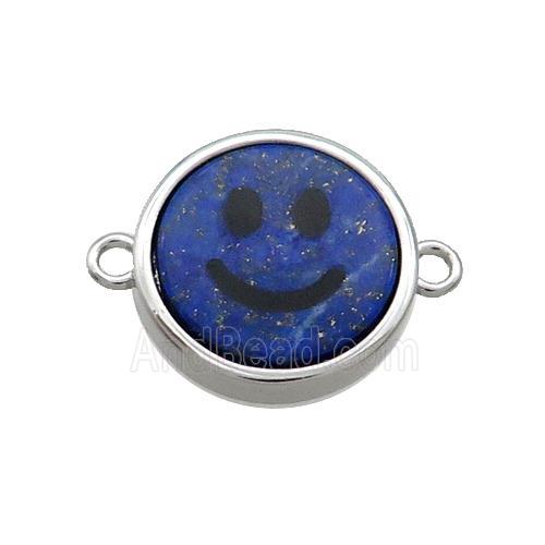 Blue Lapis Lazuli Emoji Connector Smileface Circle Platinum Plated