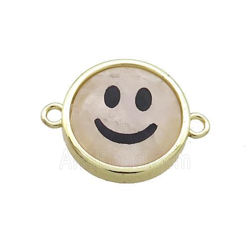 Rose Quartz Emoji Connector Smileface Circle Gold Plated