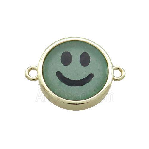 Green Aventurine Emoji Connector Smileface Circle Gold Plated