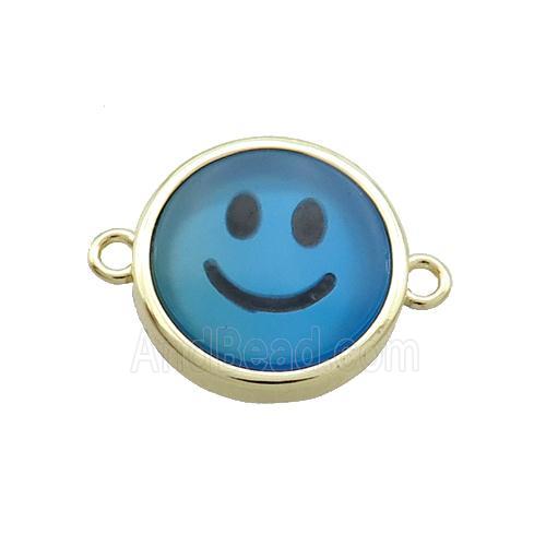 Blue Dye Agate Emoji Connector Smileface Circle Gold Plated