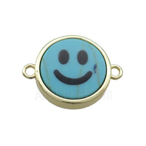 Blue Dye Turquoise Emoji Connector Smileface Circle Gold Plated