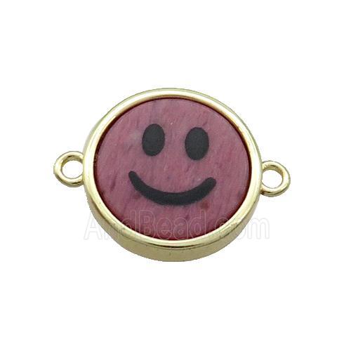 Pink Rhodonite Emoji Connector Smileface Circle Gold Plated