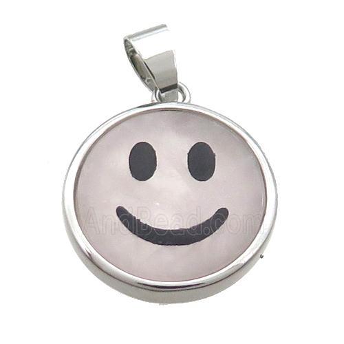 Rose Quartz Emoji Pendant Smileface Circle Platinum Plated