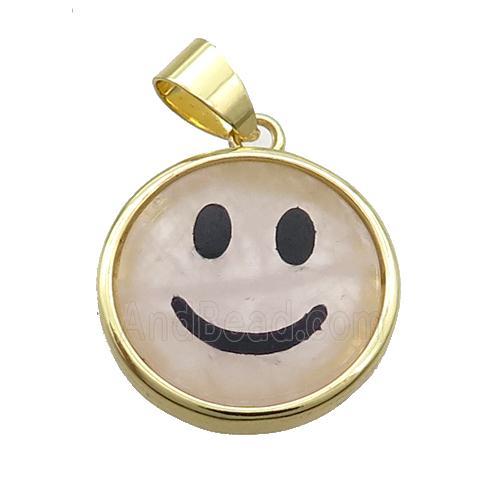 Rose Quartz Emoji Pendant Smileface Circle Gold Plated