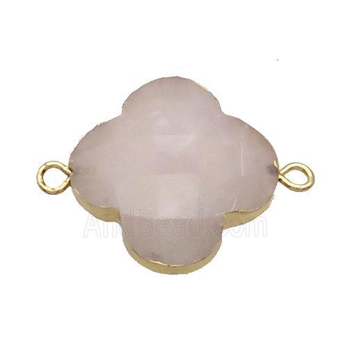 Natural Rose Quartz Clover Connector Pink Gold Plated
