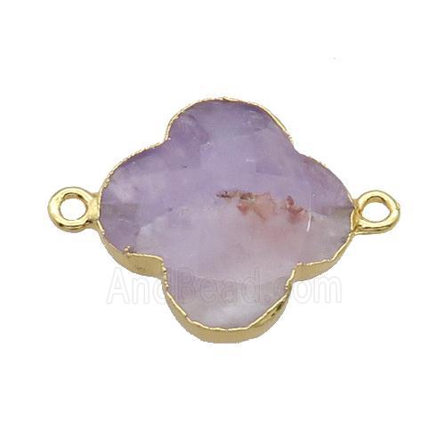 Natural Amethyst Clover Connector Purple Gold Plated