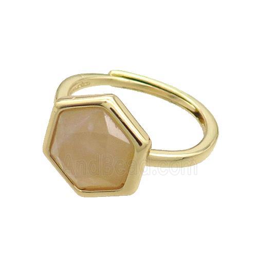Rose Quartz Copper Ring Hexagon Adjustable Gold Plated