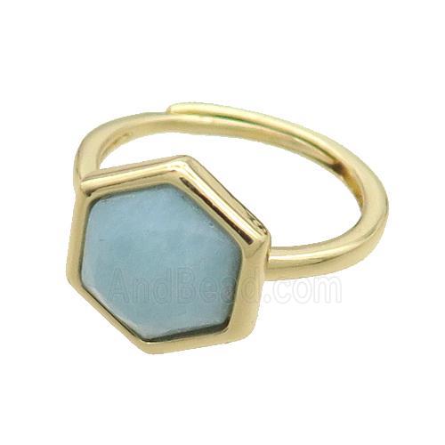Blue Amazonite Copper Ring Hexagon Adjustable Gold Plated