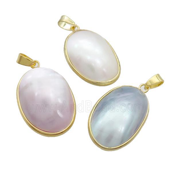 Sea Shell Oval Pendant Gold Plated Mixed