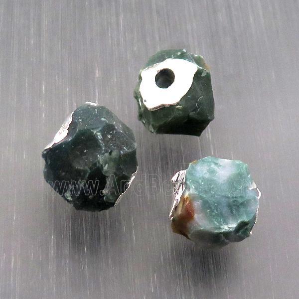 Hammered Ocean Agate Beads Round Nugget Multicolor Silver Plated