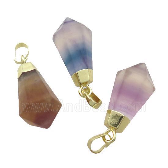 Natural Fluorite Pendulum Pendant Multicolor Gold Plated