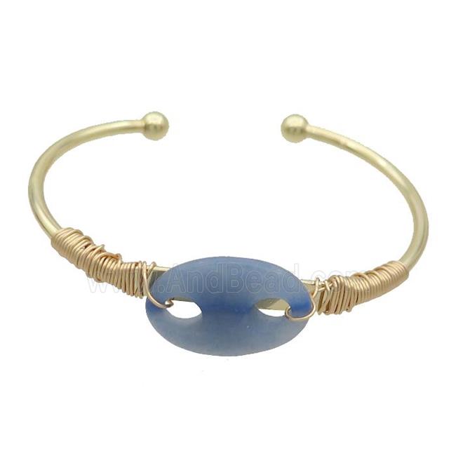 Copper Bangle With Blue Aventurine Wire Wrapped Gold Plated