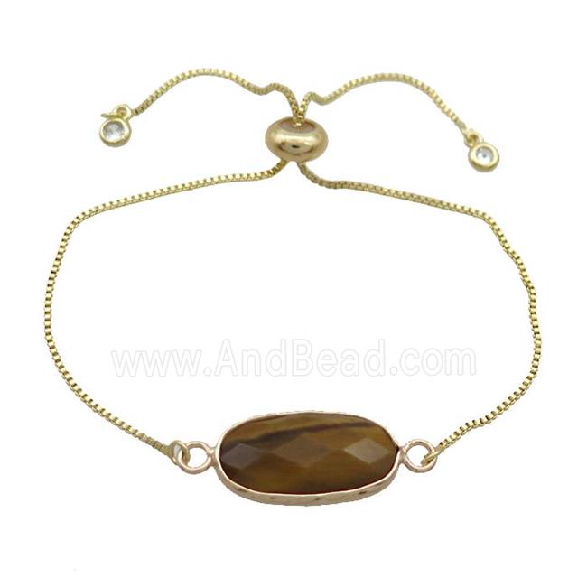 Copper Bracelet With Tiger Eye Stone Adjustable Gold Plated