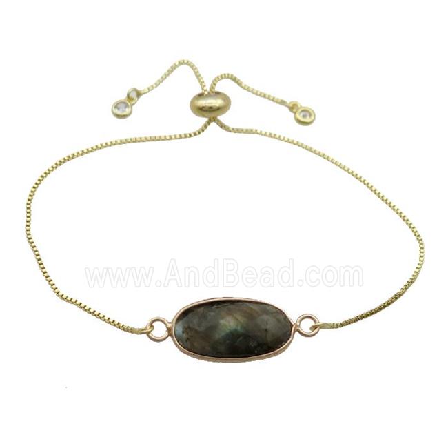 Copper Bracelet With Labradorite Adjustable Gold Plated