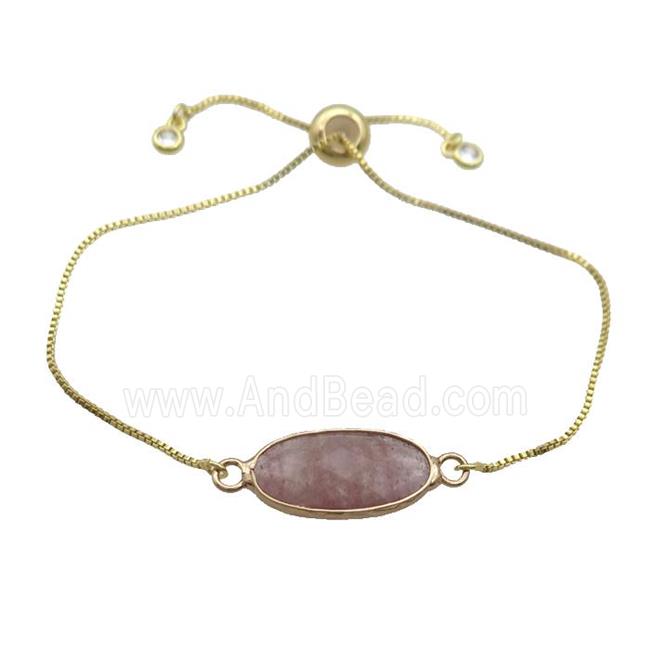 Copper Bracelet With Pink Strawberry Quartz Adjustable Gold Plated