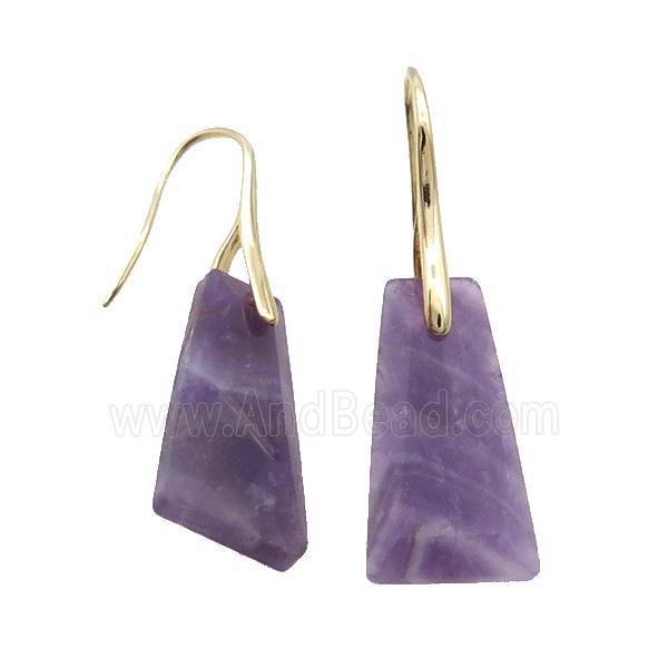 Natural Purple Amethyst Hook Earring Trapeziform Copper Gold Plated