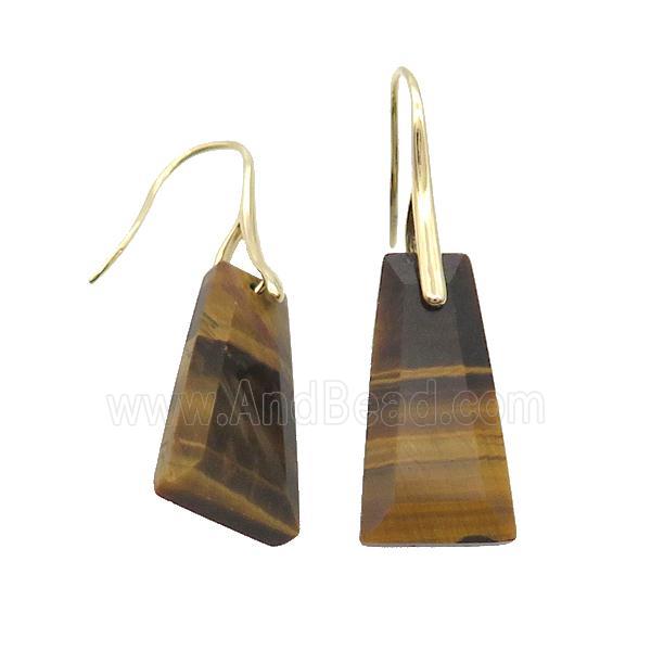 Natural Tiger Eye Stone Hook Earring Trapeziform Copper Gold Plated