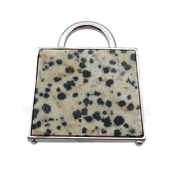 Natural Dalmatian Jasper Bag Pendant Platinum Plated