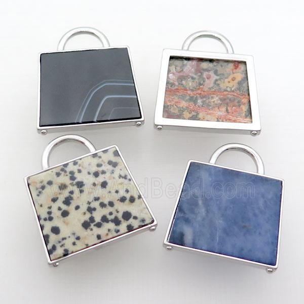 Natural Gemstone Bag Pendant Platinum Plated Mixed