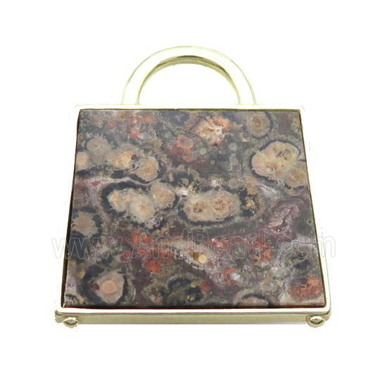 Natural Black LeopardSkin Jasper Bag Pendant Gold Plated