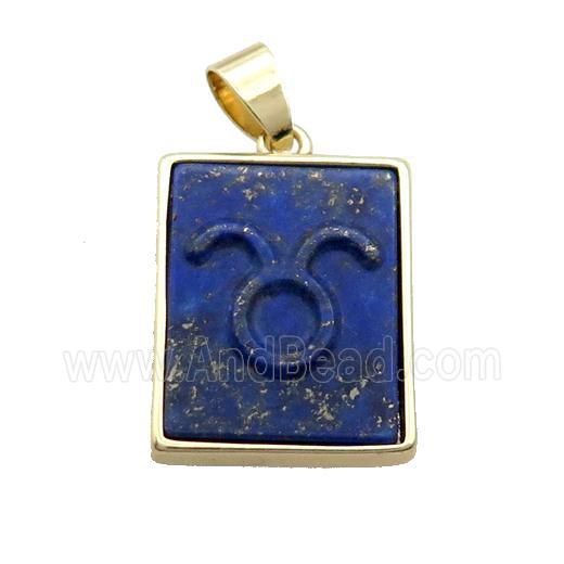 Natural Lapis Lazuli Pendant Zodiac Aries Blue Rectangle Gold Plated