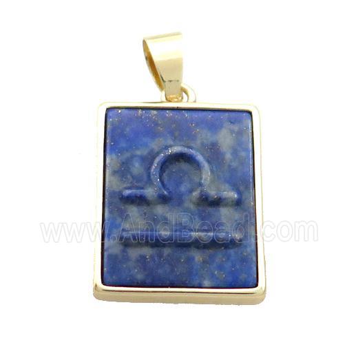 Natural Lapis Lazuli Pendant Zodiac Libra Blue Rectangle Gold Plated