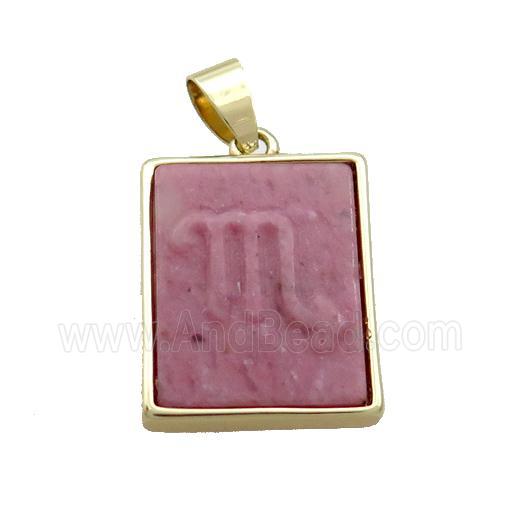 Natural Pink Wood Lace Jasper Pendant Zodiac Scorpio Rectangle Gold Plated