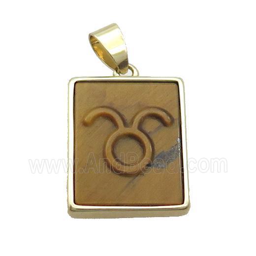 Natural Tiger Eye Stone Pendant Zodiac Aries Rectangle Gold Plated
