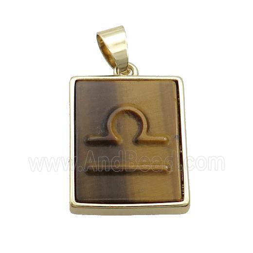 Natural Tiger Eye Stone Pendant Zodiac Libra Rectangle Gold Plated