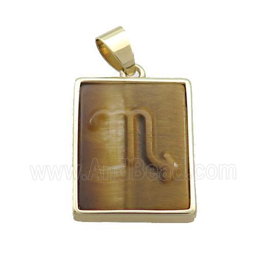 Natural Tiger Eye Stone Pendant Zodiac Scorpio Rectangle Gold Plated