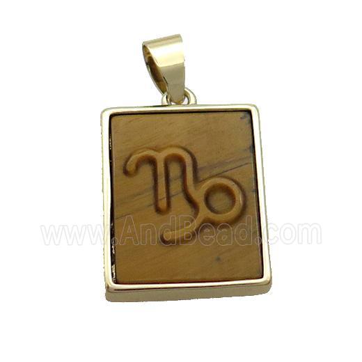 Natural Tiger Eye Stone Pendant Zodiac Taurus Rectangle Gold Plated
