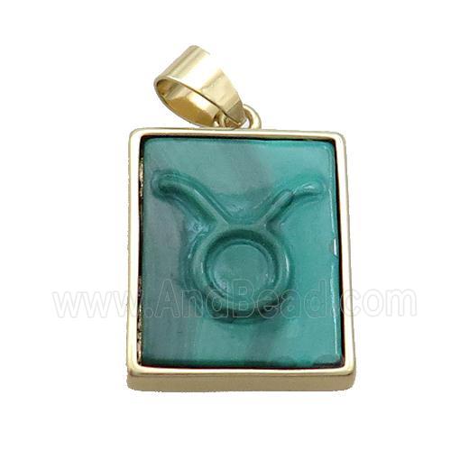 Natural Malachite Pendant Zodiac Leo Green Rectangle Gold Plated